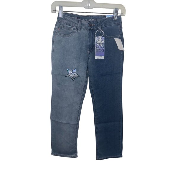 Vigoss Girls Straight Leg Jeans With Star Patch Size 10 High Rise Super Stretch - Picture 1 of 6